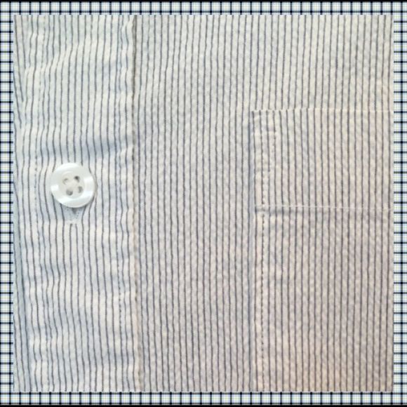 1901, Men’s Casual Short-sleeve Button Down in White & Blue Textured Stripes - Picture 7 of 7